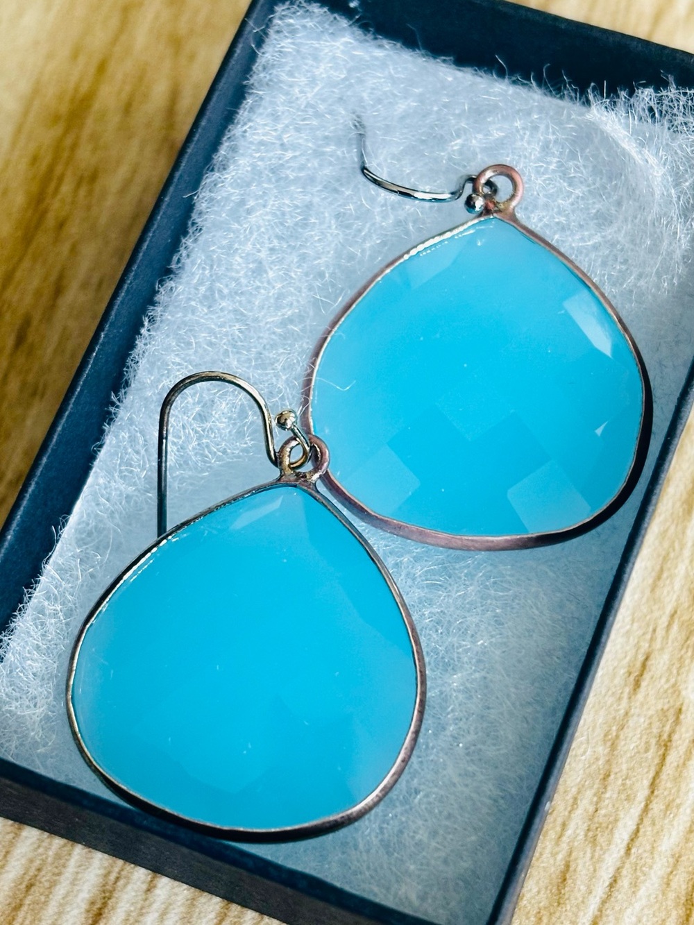 Blue Gemstone in Silver Teardrop Earrings